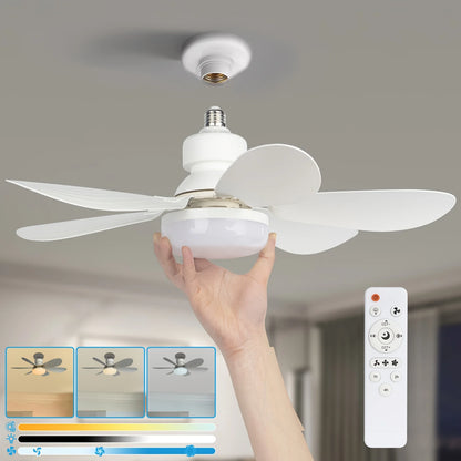 Socket Fan Light with Remote, 20.5in Small Ceiling Fan with LED, E26/27 Cordless Light Screw Fan for Kitchen Bedroom, Small Room