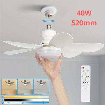 Socket Fan Light with Remote, 20.5in Small Ceiling Fan with LED, E26/27 Cordless Light Screw Fan for Kitchen Bedroom, Small Room