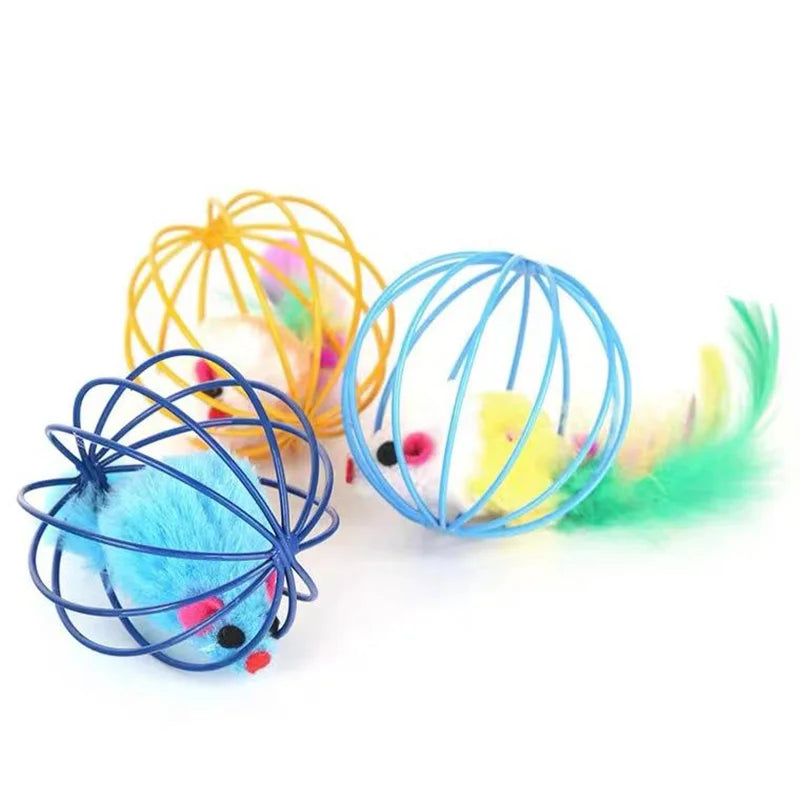 Colourful Mouse in Cage Cat Toy Within Sand Interactive Chase Cat Mouse Toy