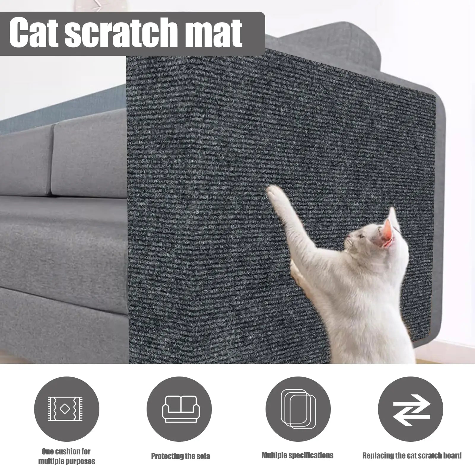 Anti Cat Scratch Mat Trimmable Self-Adhesive Carpet Mat Sofa Wall Protector