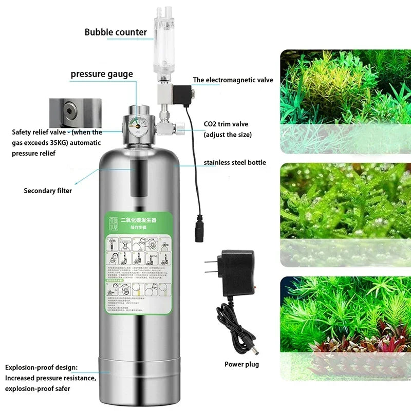 Aquarium CO2 Generator system Kit Stainless Steel Carbon Dioxide Reactor Kit For Plant Fish