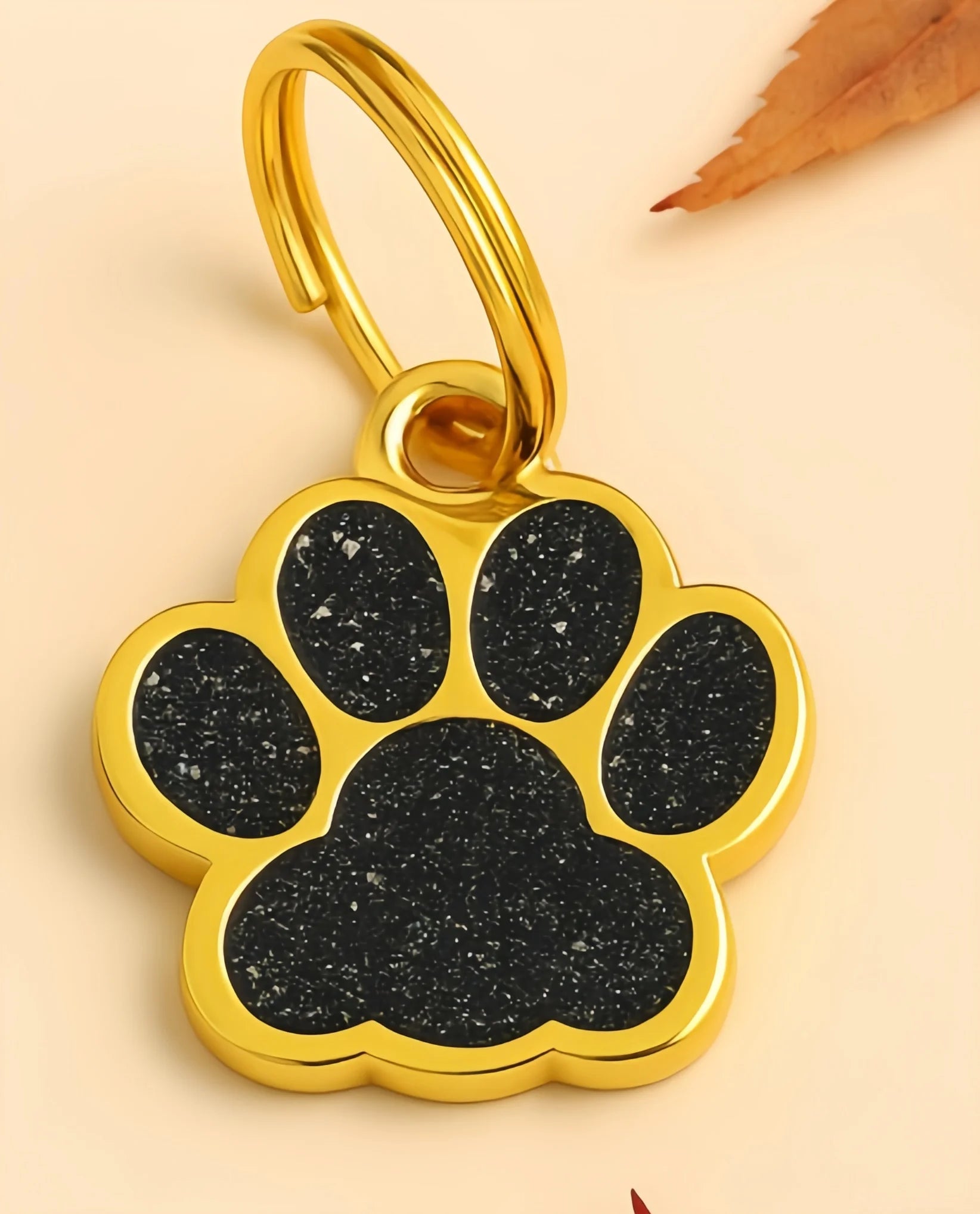 Personalized Engraved Dog Cat ID Tag Paw Glitter Collar Pendant