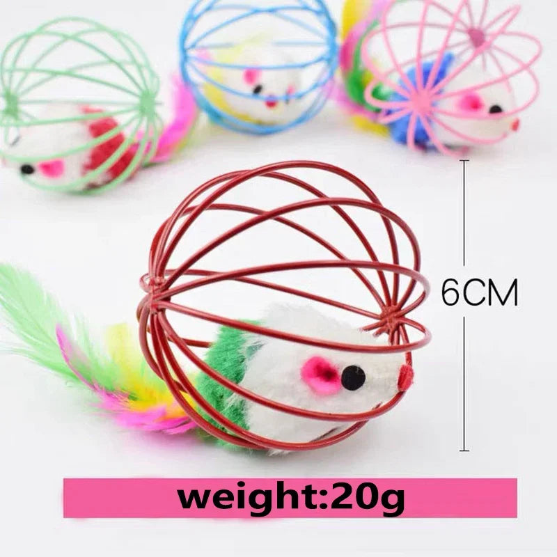 Colourful Mouse in Cage Cat Toy Within Sand Interactive Chase Cat Mouse Toy