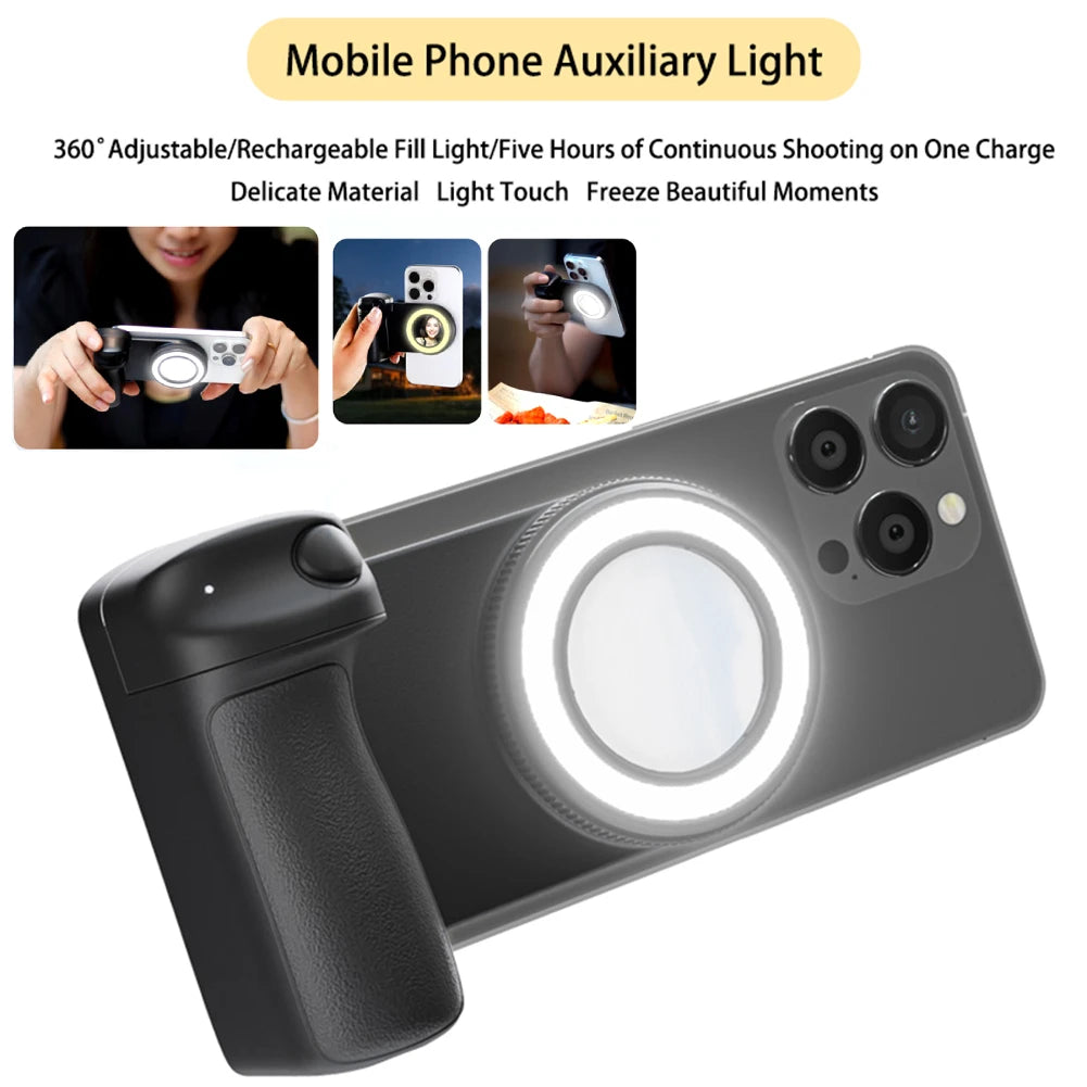 For Magsafe Bluetooth-Compatible Shutter Camera Photo Stabilizer with Fill Light & Reflective Mirror for Android iPhone 16 15 14