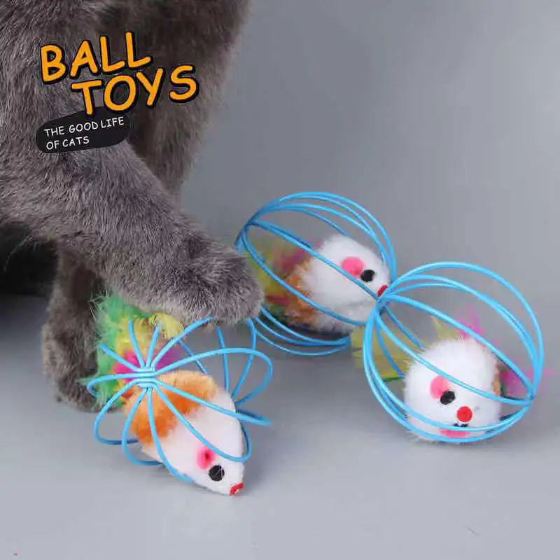 Colourful Mouse in Cage Cat Toy Within Sand Interactive Chase Cat Mouse Toy