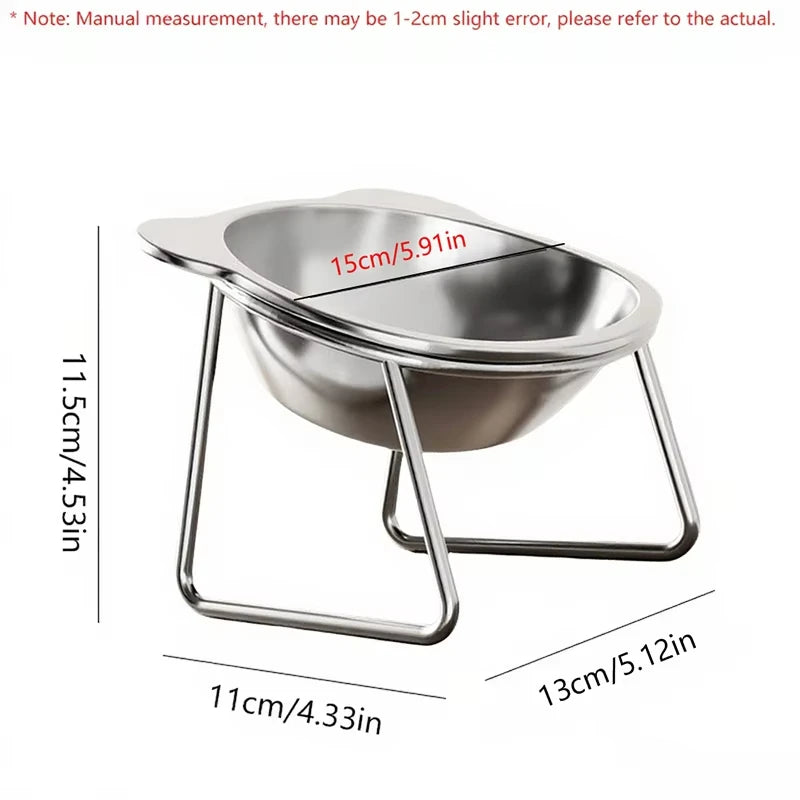 Stainless Steel Raised Cat Bowl with 15° Elevated Design Tilted Neck Guard Healthy Feeding