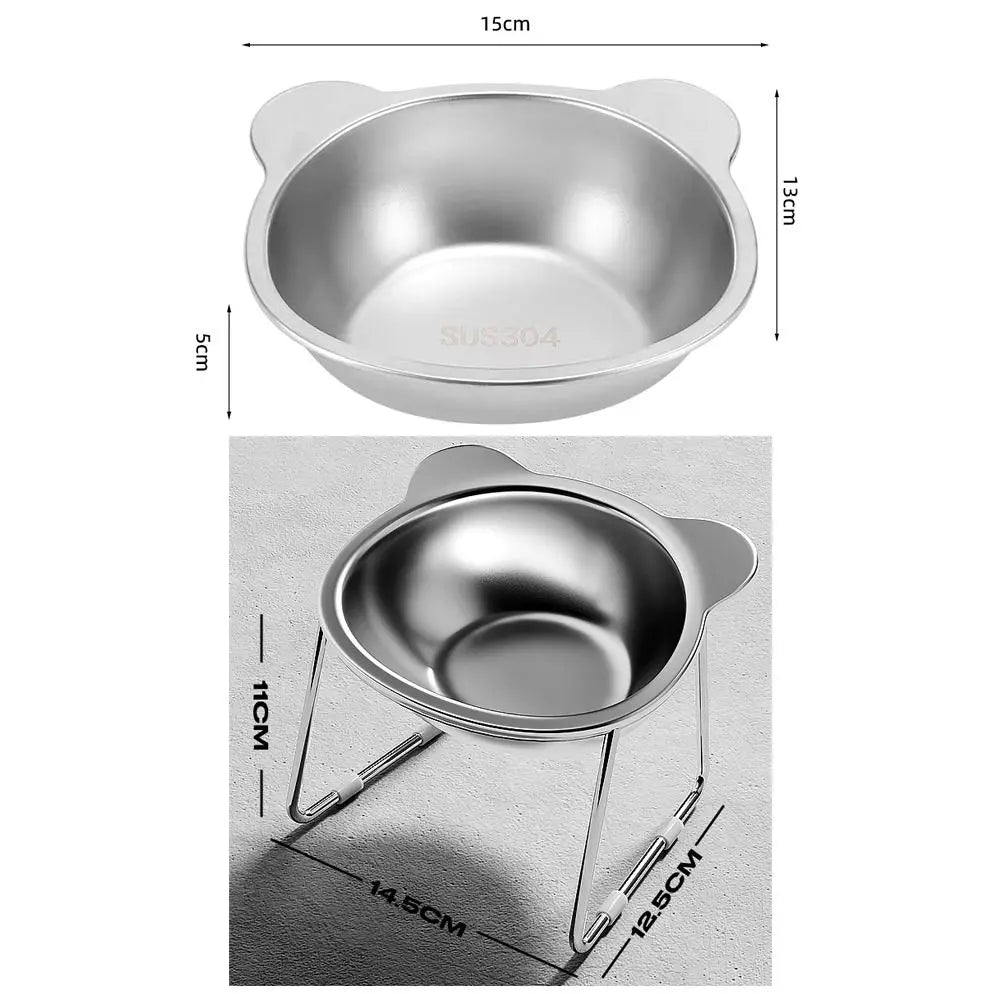 Stainless Steel Raised Cat Bowl with 15° Elevated Design Tilted Neck Guard Healthy Feeding