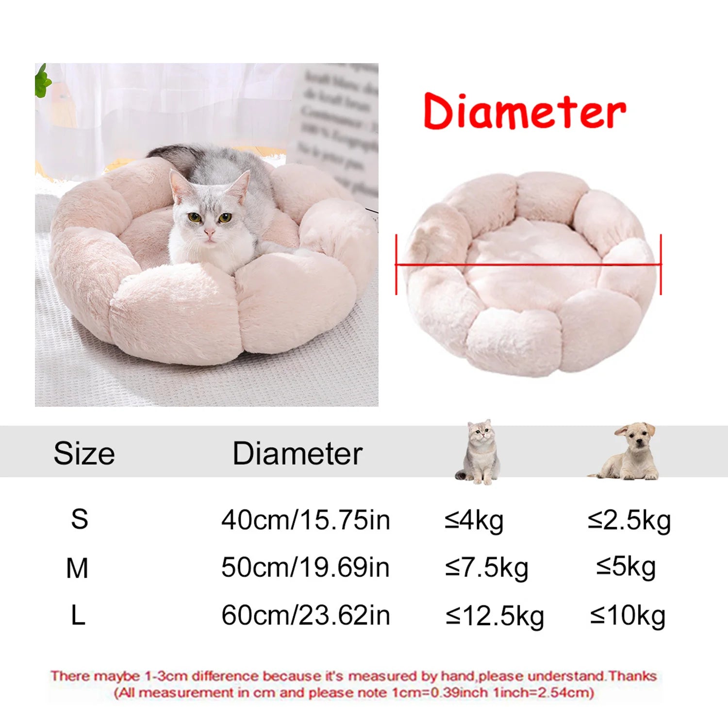 40-90cm 6 Sizes Round Pet Bed for Dog Bed Super Soft Cat Bed Plush Winter Warm Sleeping