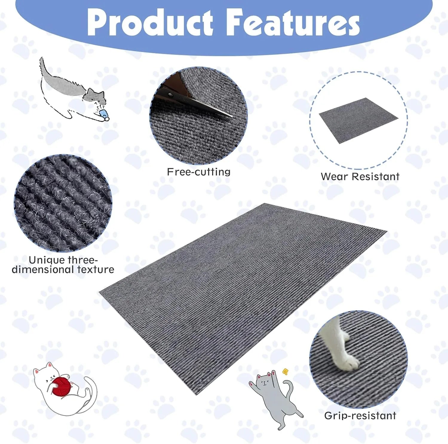 Anti Cat Scratch Mat Trimmable Self-Adhesive Carpet Mat Sofa Wall Protector