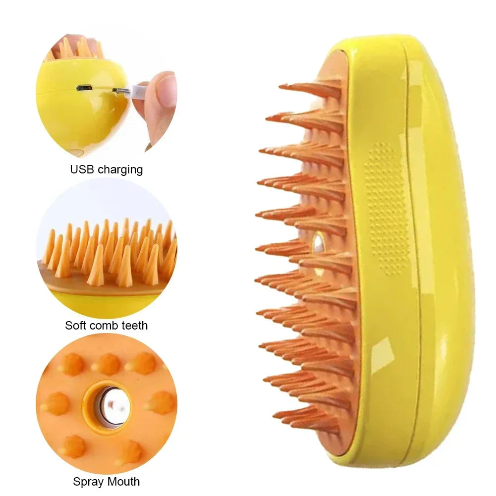 3-in-1 Steam Pet Brush for Dogs & Cats Hair Removal Massage Grooming Comb