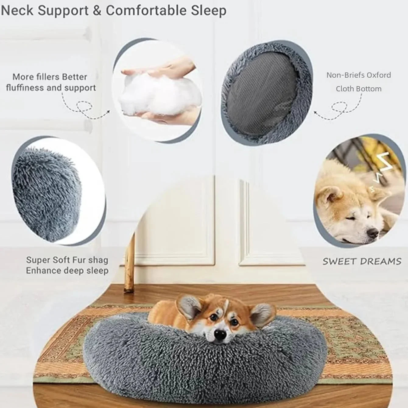 40-90cm 6 Sizes Round Pet Bed for Dog Bed Super Soft Cat Bed Plush Winter Warm Sleeping