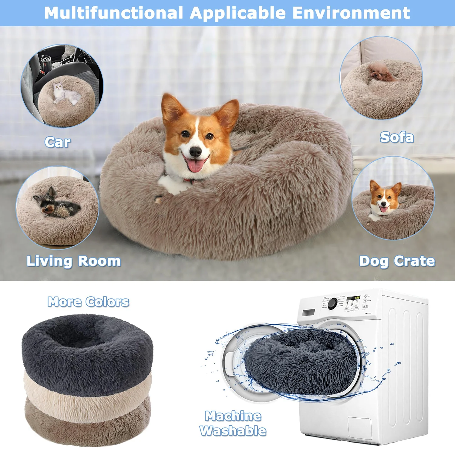 40-90cm 6 Sizes Round Pet Bed for Dog Bed Super Soft Cat Bed Plush Winter Warm Sleeping