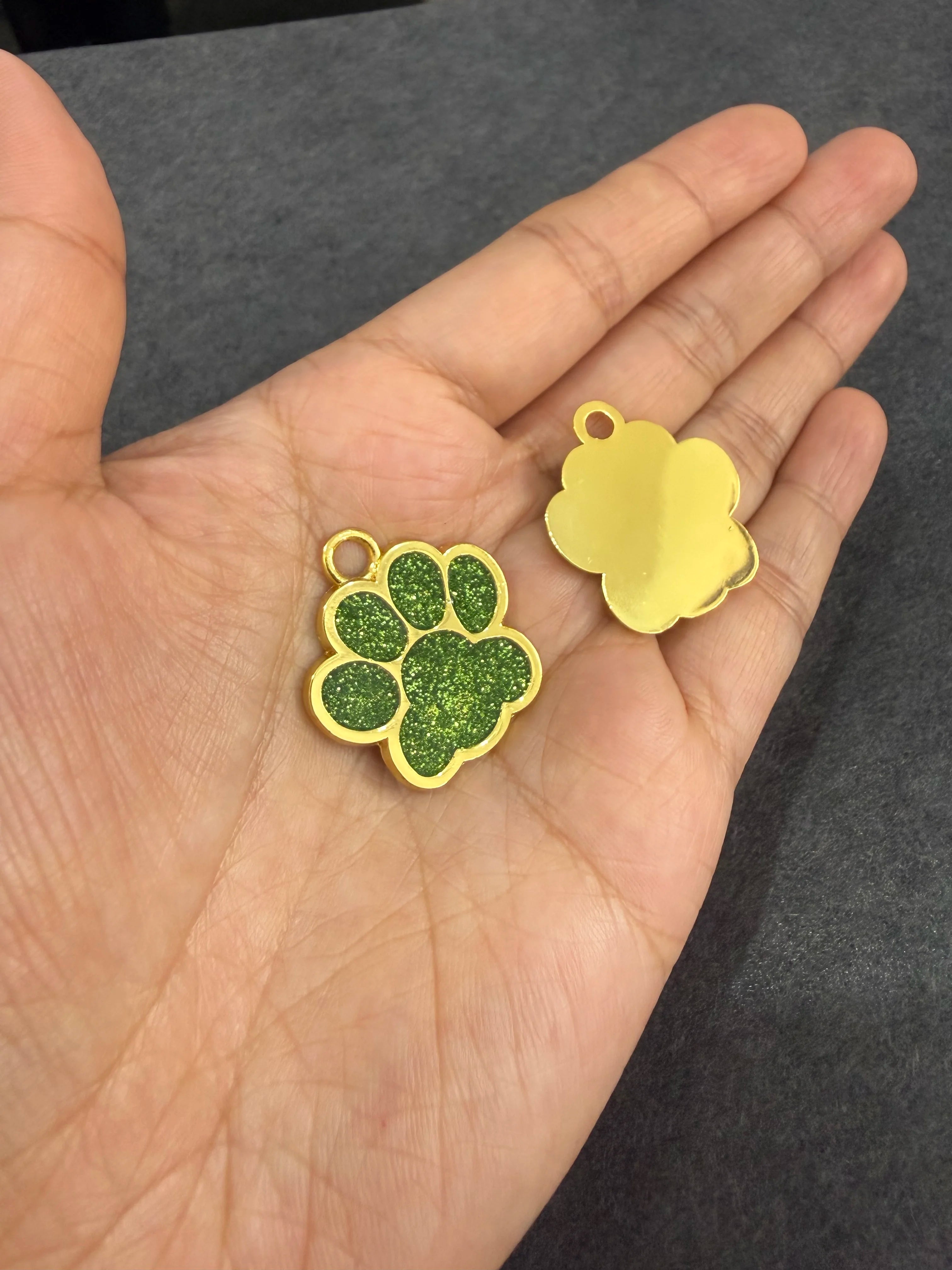 Personalized Engraved Dog Cat ID Tag Paw Glitter Collar Pendant