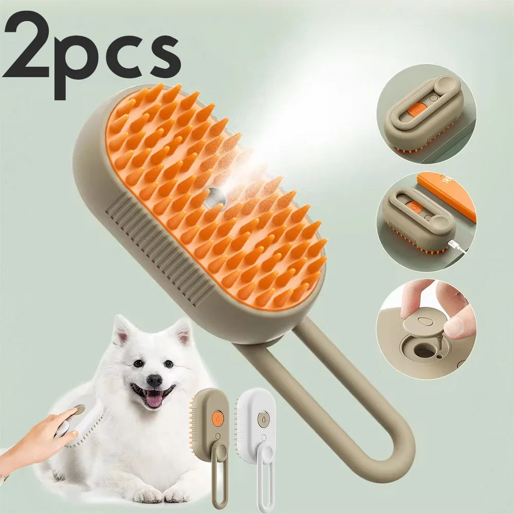 3-in-1 Steam Pet Brush for Dogs & Cats Hair Removal Massage Grooming Comb