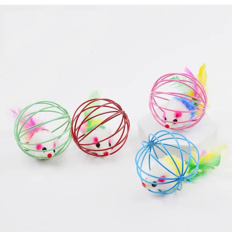 Colourful Mouse in Cage Cat Toy Within Sand Interactive Chase Cat Mouse Toy
