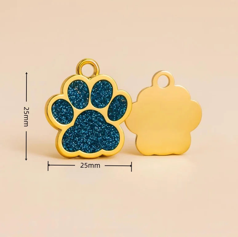 Personalized Engraved Dog Cat ID Tag Paw Glitter Collar Pendant