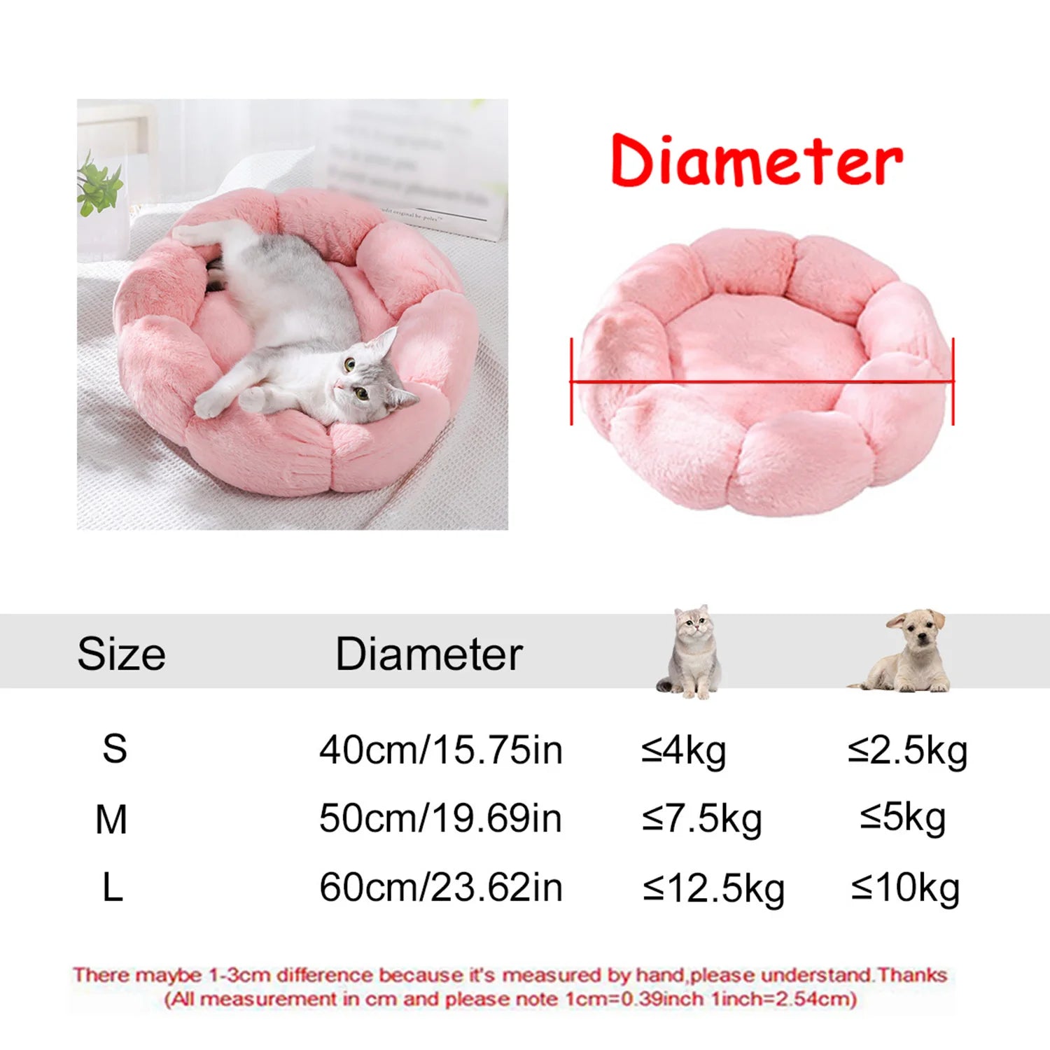 40-90cm 6 Sizes Round Pet Bed for Dog Bed Super Soft Cat Bed Plush Winter Warm Sleeping