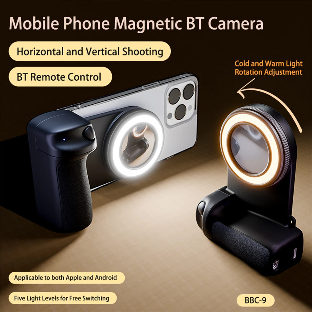 For Magsafe Bluetooth-Compatible Shutter Camera Photo Stabilizer with Fill Light & Reflective Mirror for Android iPhone 16 15 14