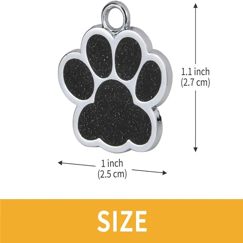 Personalized Engraved Dog Cat ID Tag Paw Glitter Collar Pendant