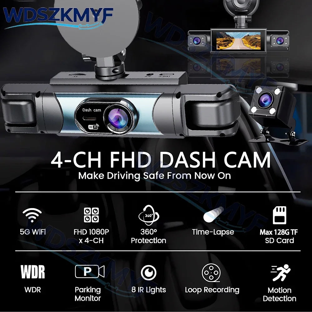 4 CH Dash Cam Car DVR WiFi HD 1080P Video Recorder 3/4 Channel Front Rear View cam Night Vision Black Box For Vehicle Safty