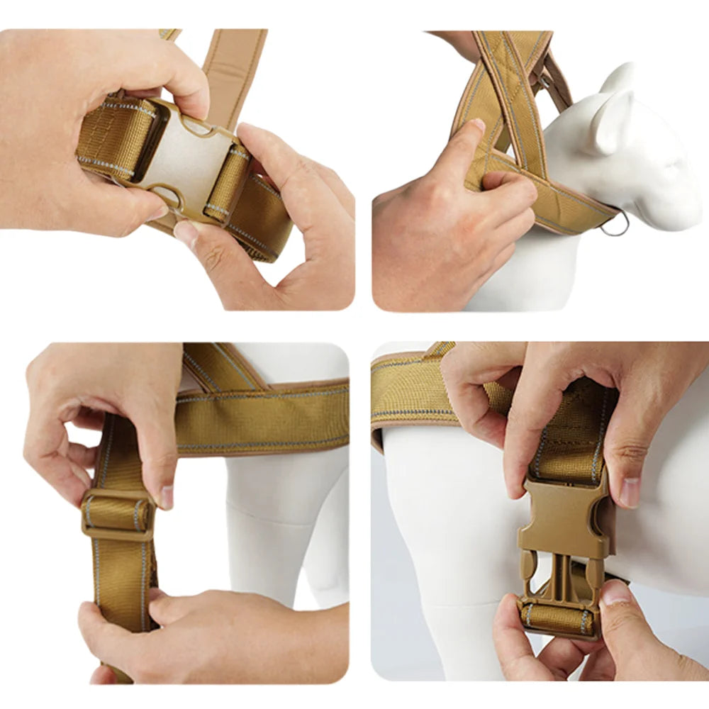 Tactical Anti-Pull Dog Harness 1000D Nylon Adjustable for Dogs, Outdoor Training Vest with Handle