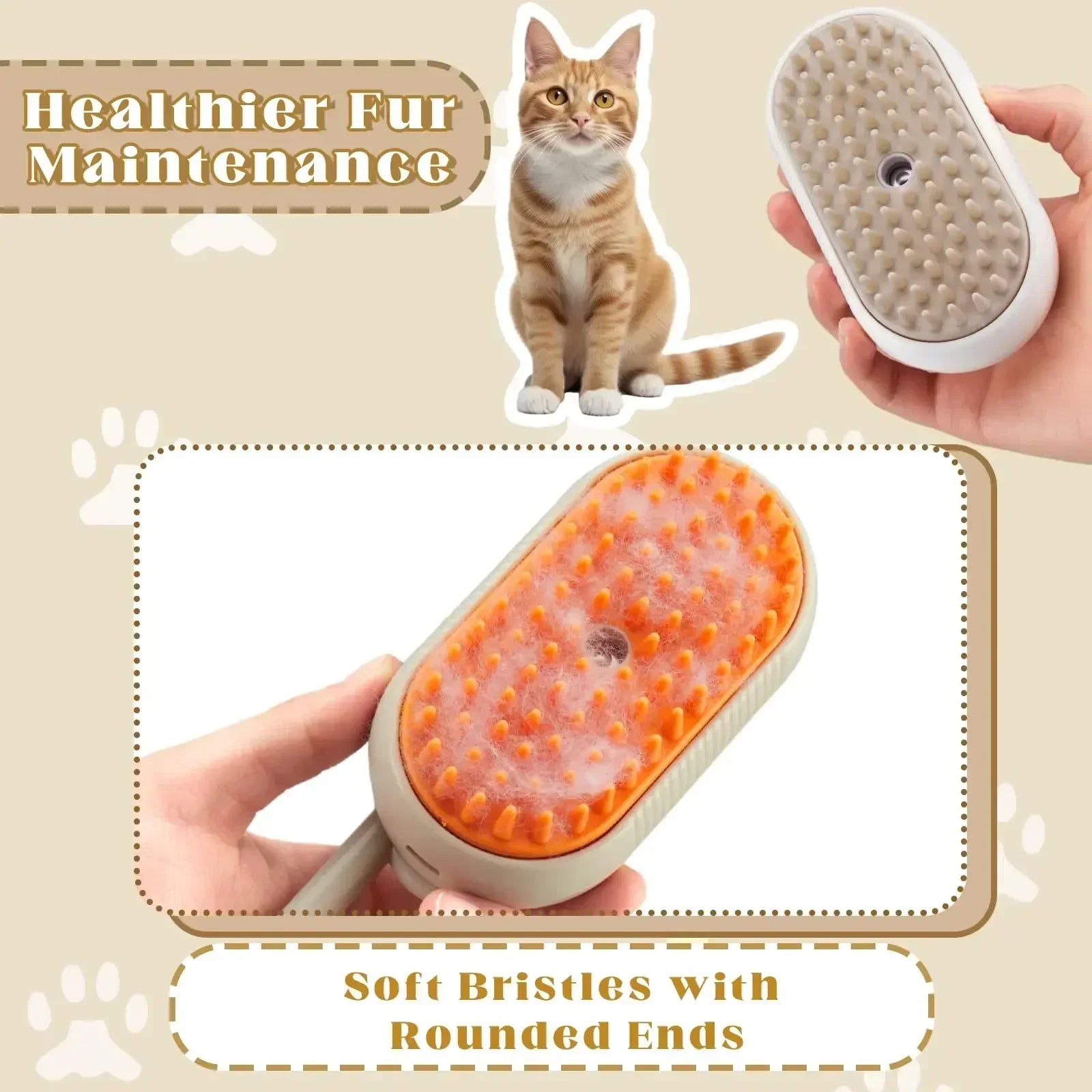 3-in-1 Steam Pet Brush for Dogs & Cats Hair Removal Massage Grooming Comb