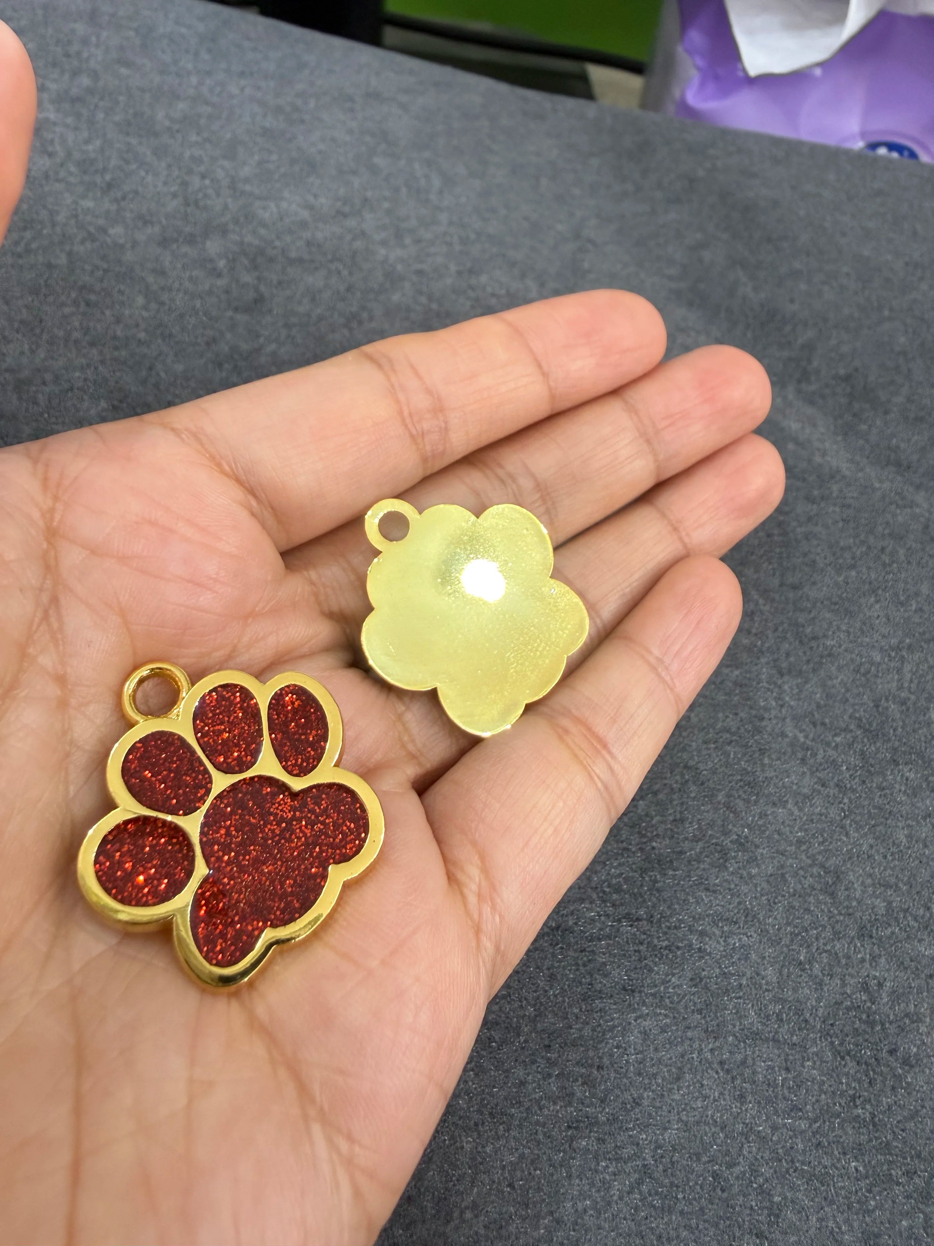 Personalized Engraved Dog Cat ID Tag Paw Glitter Collar Pendant