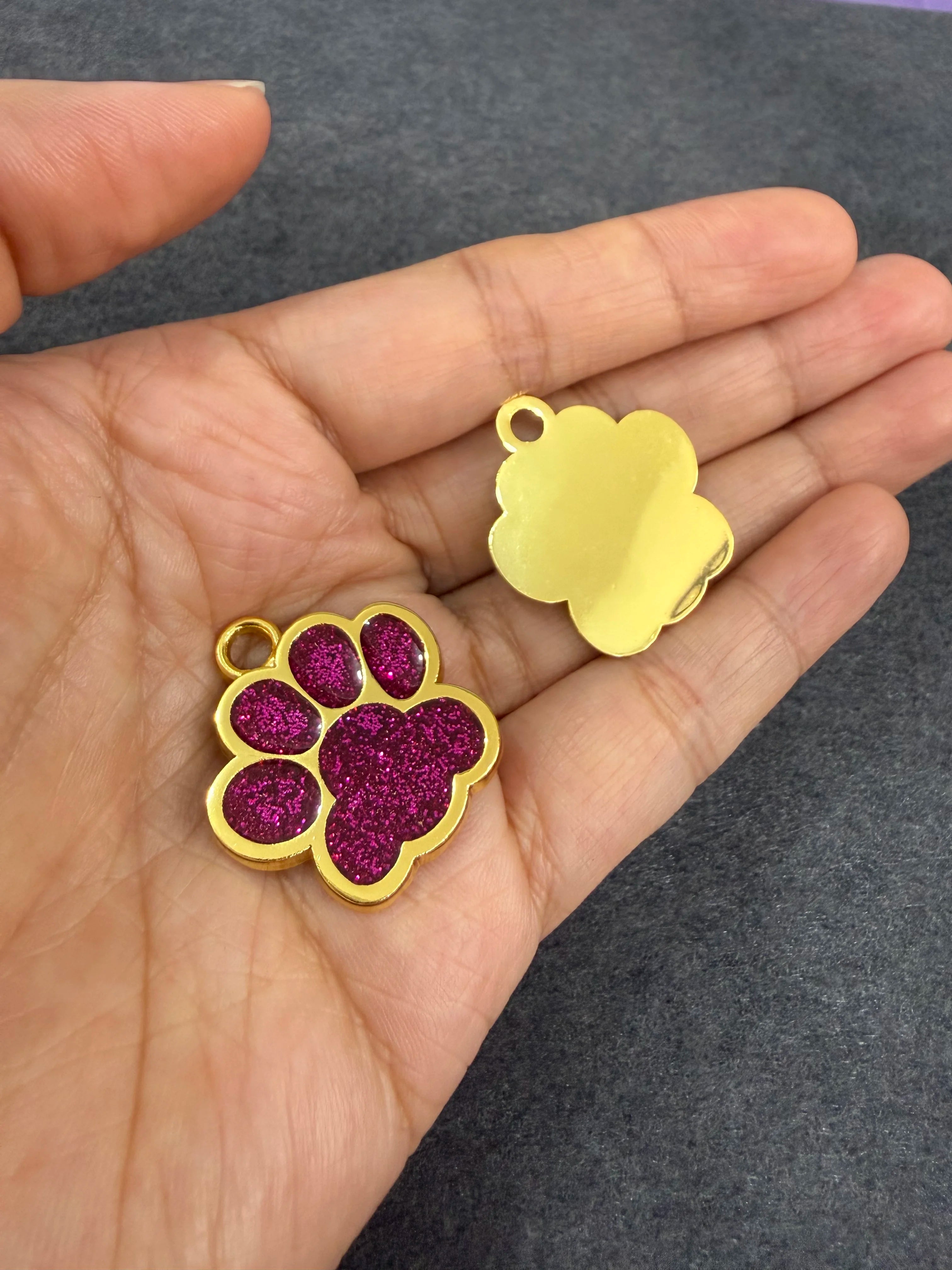 Personalized Engraved Dog Cat ID Tag Paw Glitter Collar Pendant