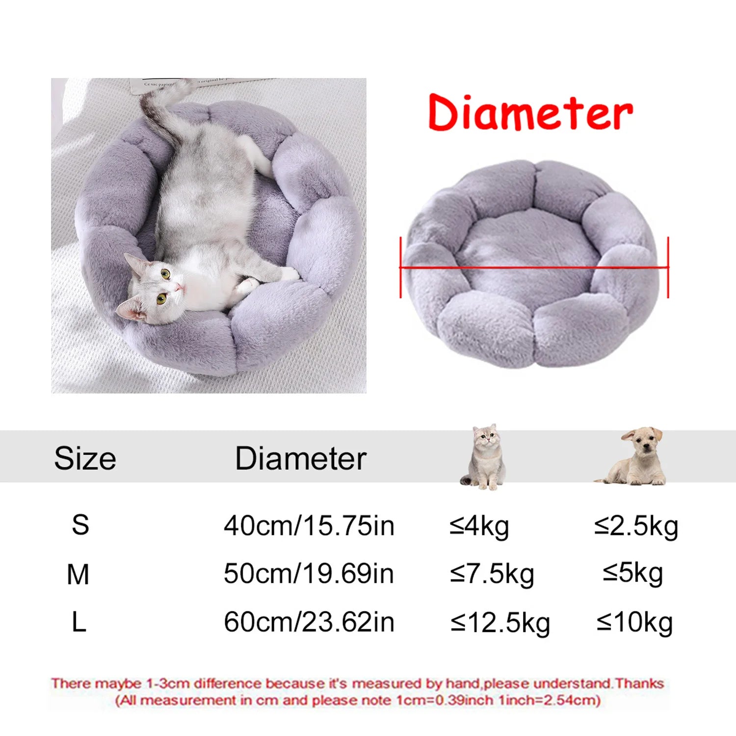 40-90cm 6 Sizes Round Pet Bed for Dog Bed Super Soft Cat Bed Plush Winter Warm Sleeping