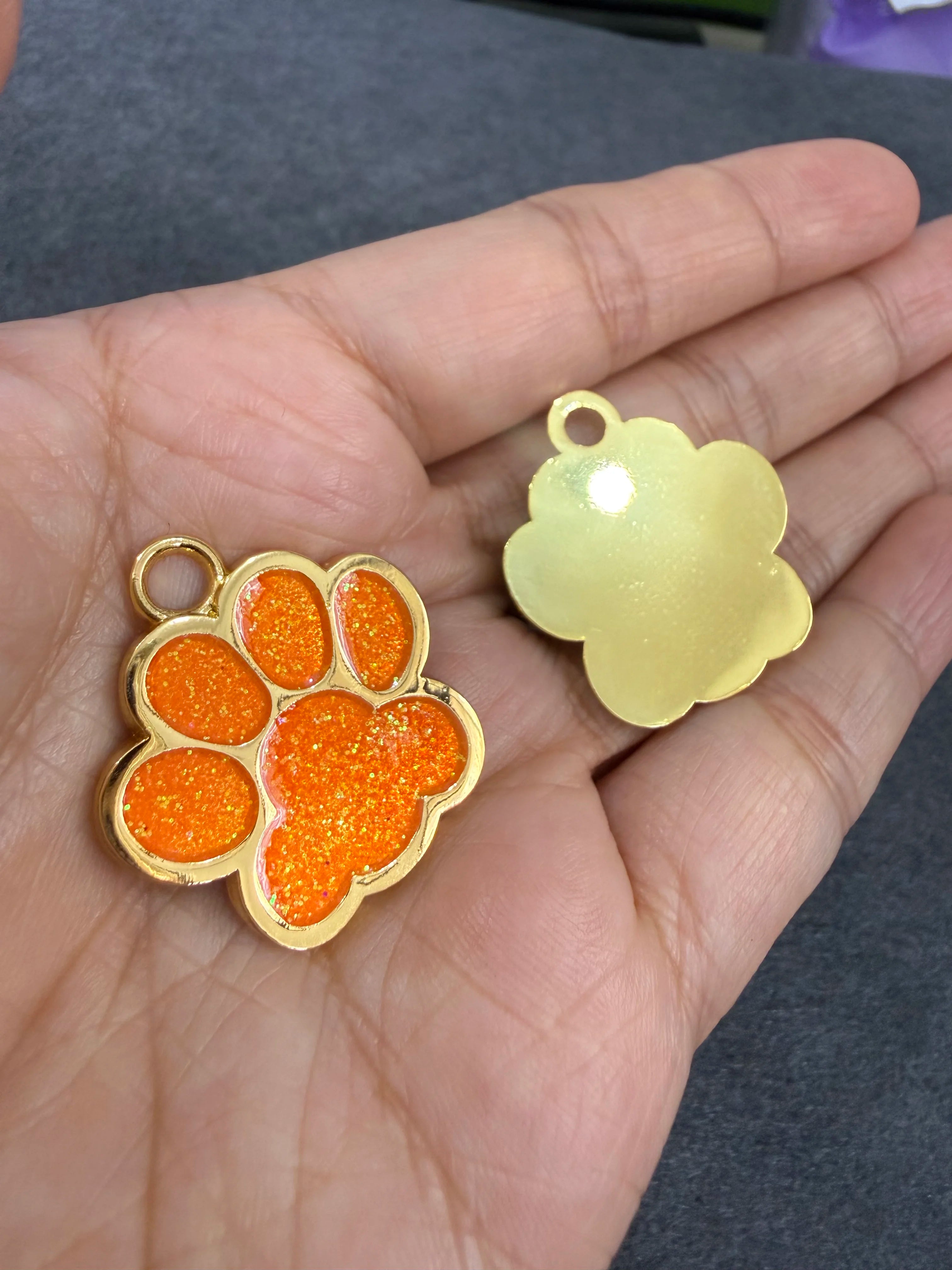 Personalized Engraved Dog Cat ID Tag Paw Glitter Collar Pendant