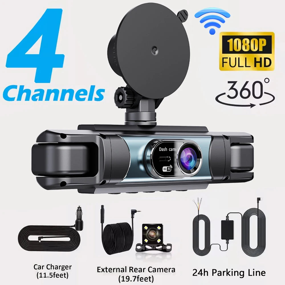 4 CH Dash Cam Car DVR WiFi HD 1080P Video Recorder 3/4 Channel Front Rear View cam Night Vision Black Box For Vehicle Safty