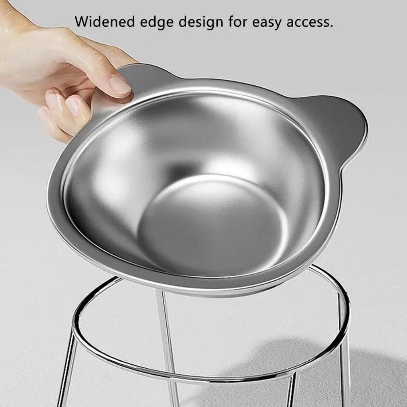 Stainless Steel Raised Cat Bowl with 15° Elevated Design Tilted Neck Guard Healthy Feeding