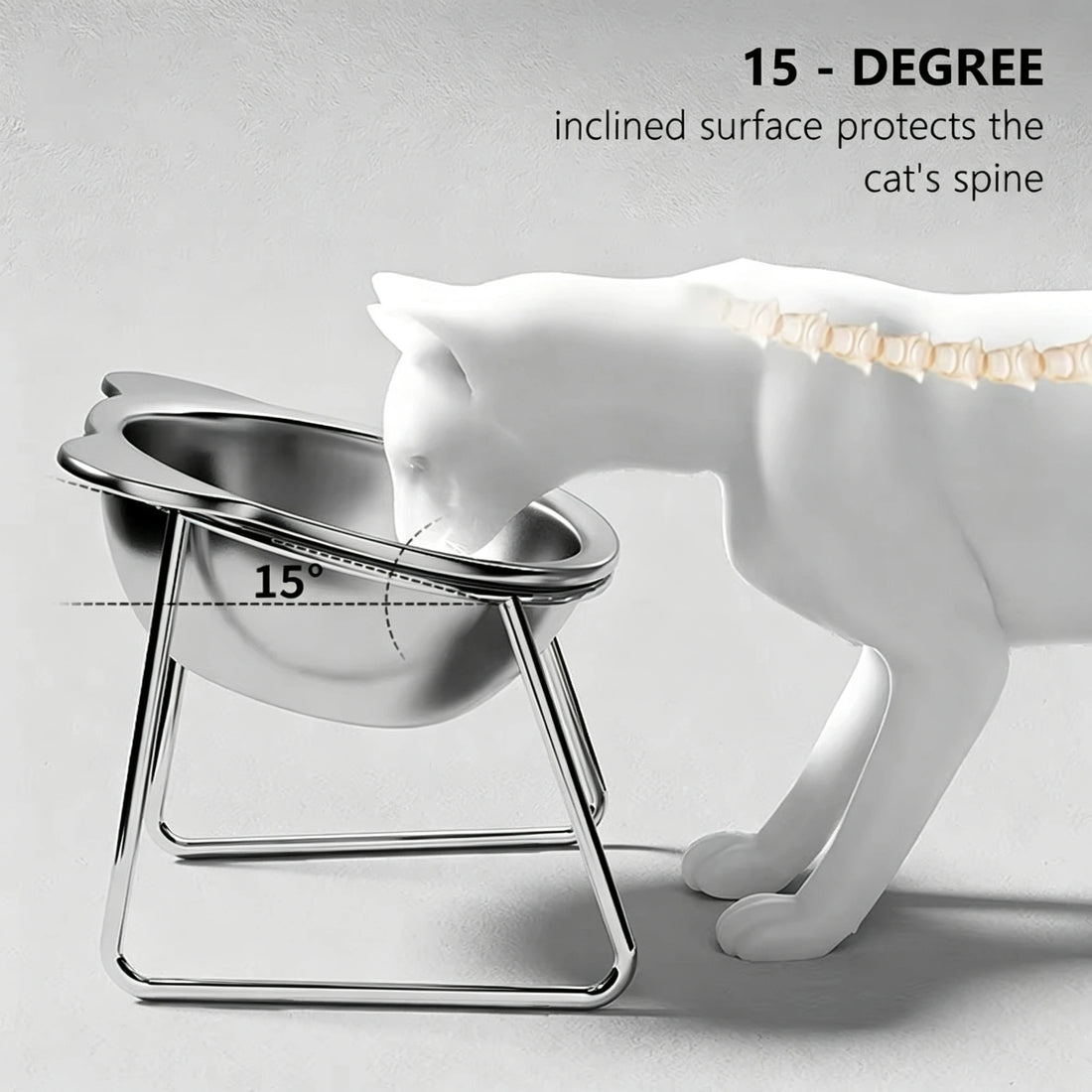 15° Elevated Stainless Steel Cat Bowl – Raised Tilted Neck Guard Feeder