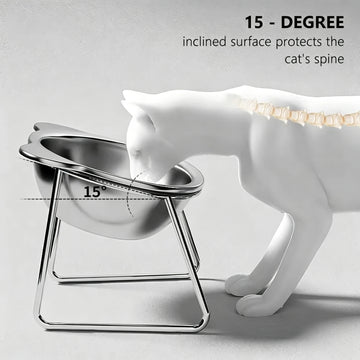 Stainless Steel Raised Cat Bowl with 15° Elevated Design Tilted Neck Guard Healthy Feeding