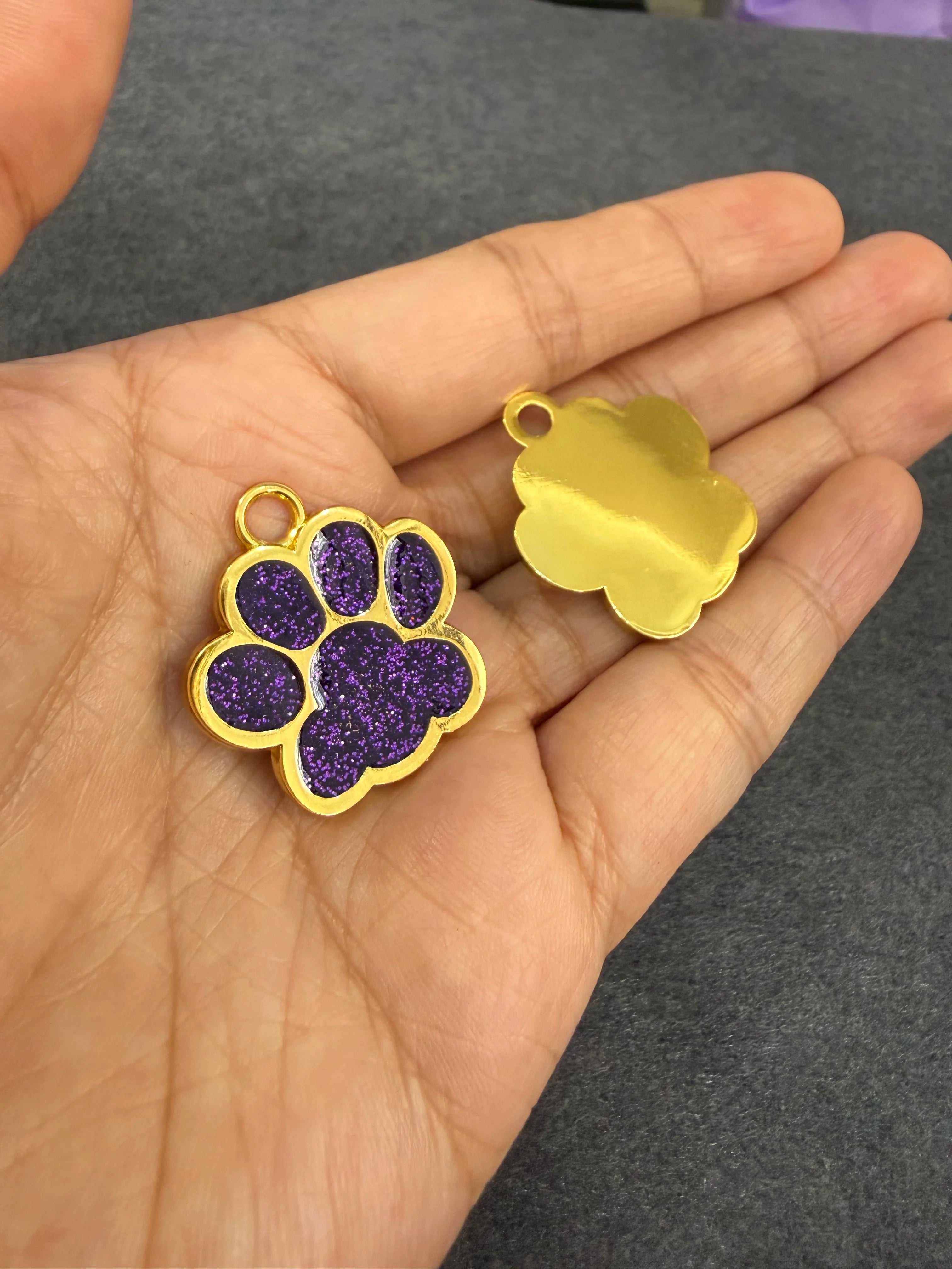 Personalized Engraved Dog Cat ID Tag Paw Glitter Collar Pendant