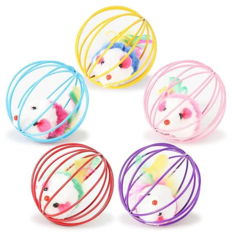 Colourful Mouse in Cage Cat Toy Within Sand Interactive Chase Cat Mouse Toy