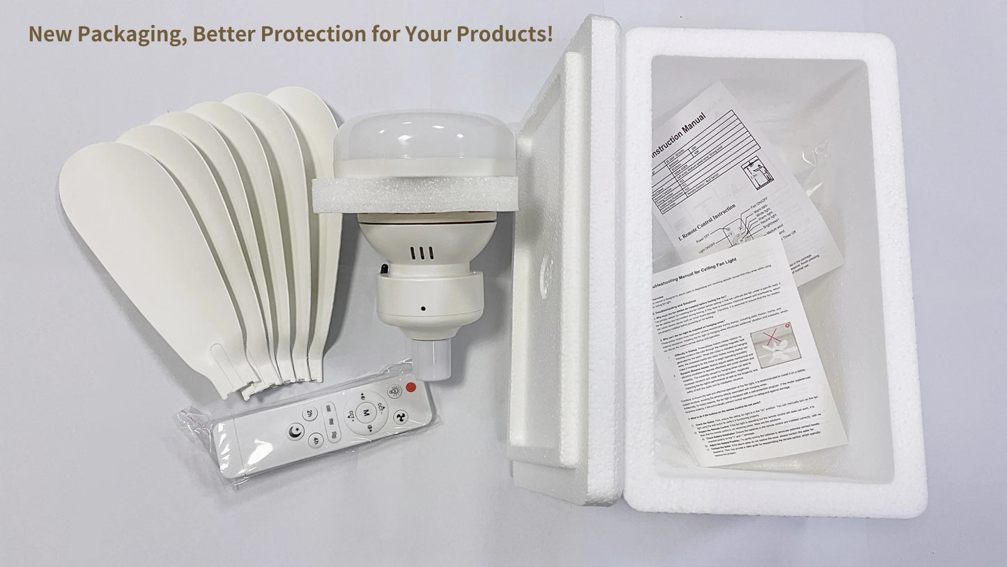 Socket Fan Light with Remote, 20.5in Small Ceiling Fan with LED, E26/27 Cordless Light Screw Fan for Kitchen Bedroom, Small Room