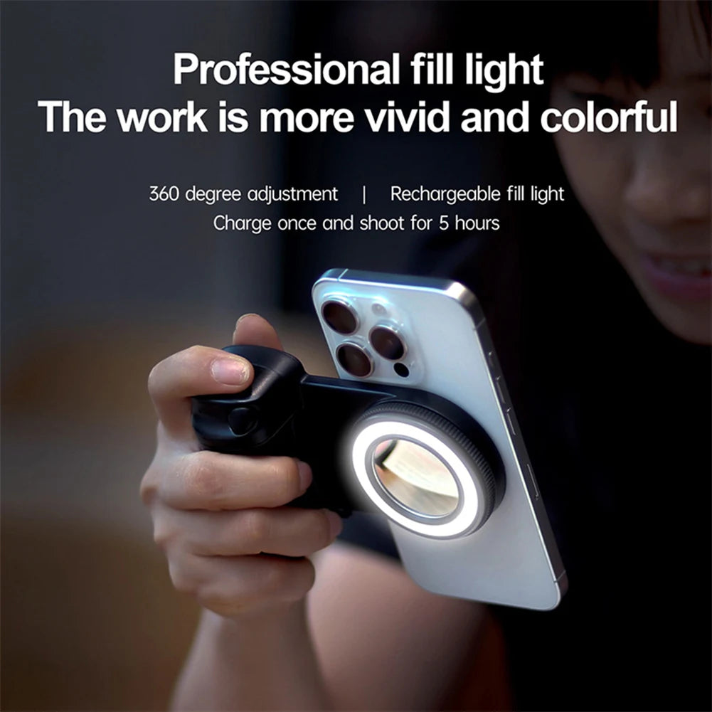 For Magsafe Bluetooth-Compatible Shutter Camera Photo Stabilizer with Fill Light & Reflective Mirror for Android iPhone 16 15 14